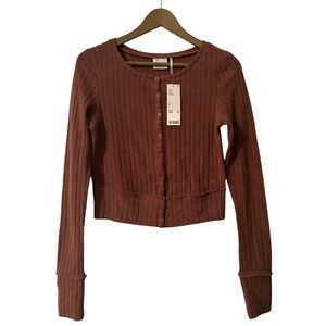 Urban Outfitters Out from Under Suki Ribbed Cardigan Size Medium PinkBlush Mauve